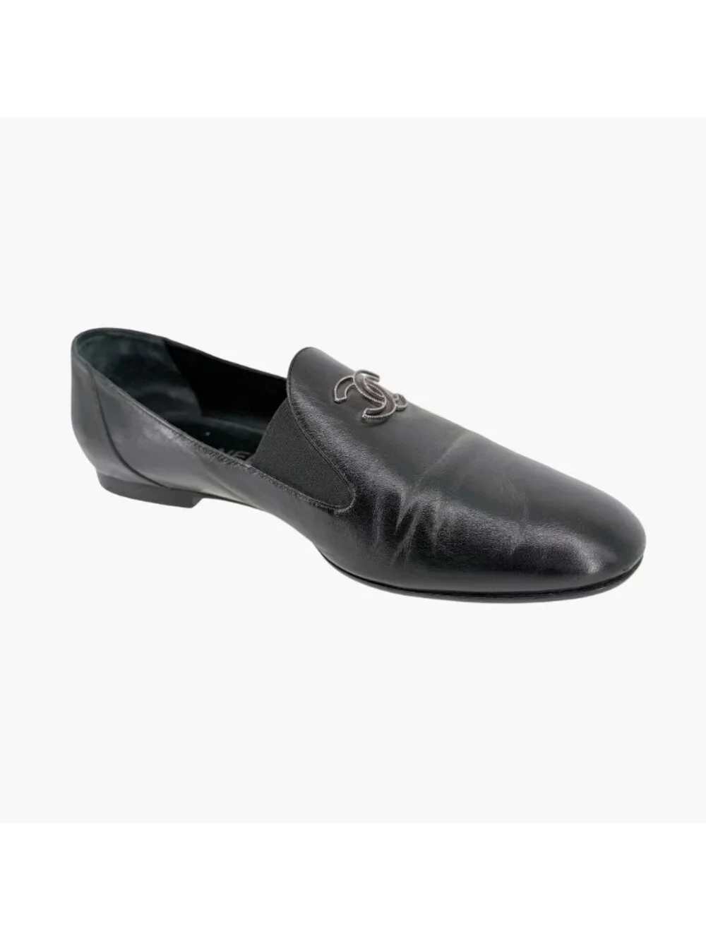 Chanel CC Slip On Loafers Flats Black Leather Size 41 US 10-10.5 Women’s